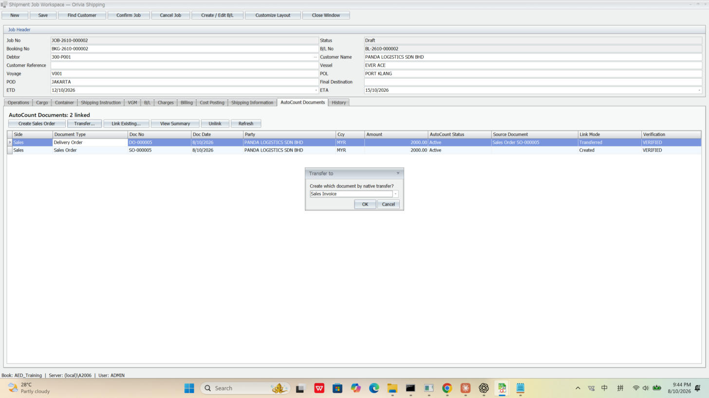 Transfer to Invoice